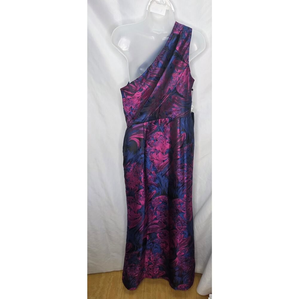 Adrianna Papell One Shoulder Jacquard Gala Formal Gown Size 12 Orchid Wedding - Picture 3 of 15
